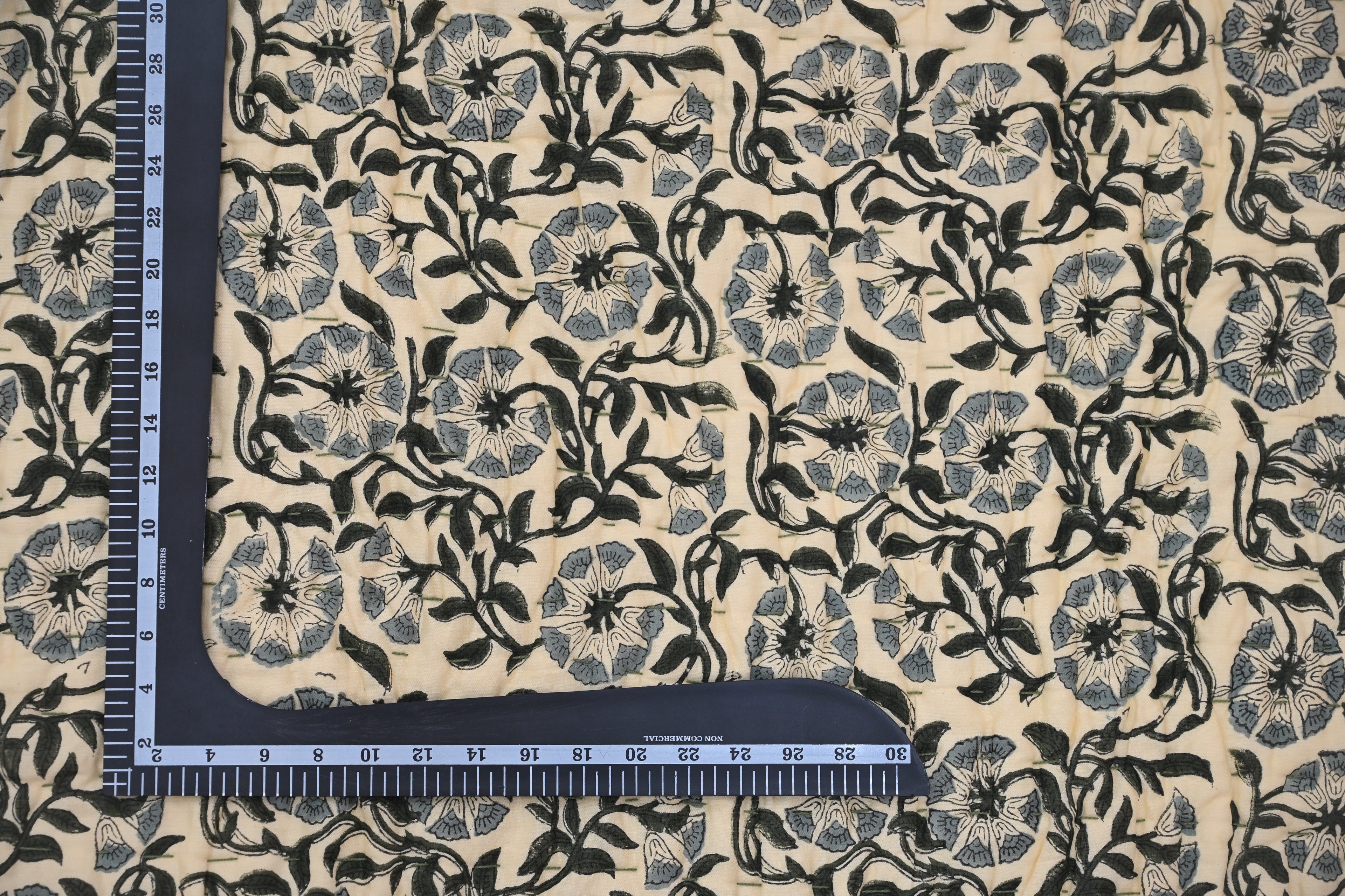 Andrea Ice Blue Floral Hand Block Print Cotton Quilt