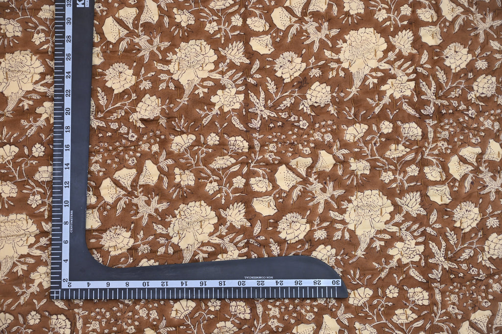 Brown & Cream Mughal Floral Hand Block Print Cotton Quilt