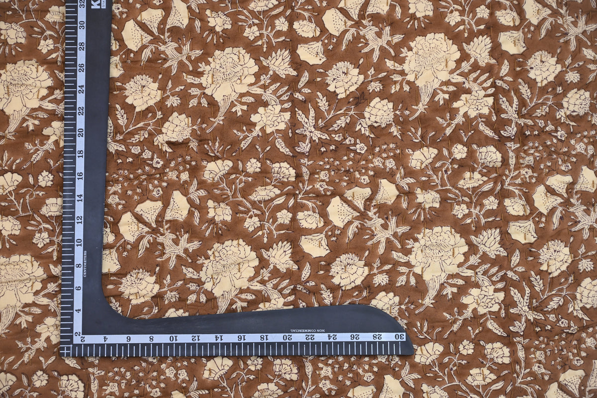 Brown & Cream Mughal Floral Hand Block Print Cotton Quilt