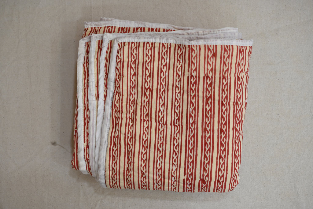 Yellow & Red Mughal Floral Hand Block Print Cotton Quilt