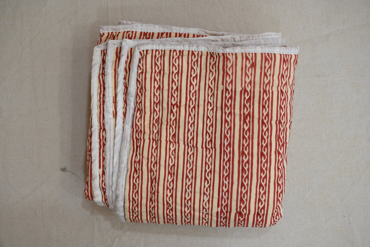 Yellow & Red Mughal Floral Hand Block Print Cotton Quilt