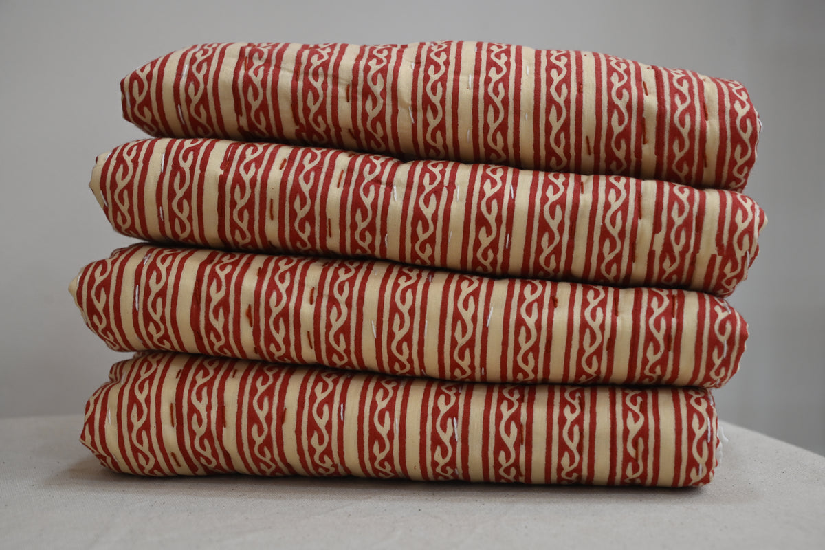 Yellow & Red Mughal Floral Hand Block Print Cotton Quilt