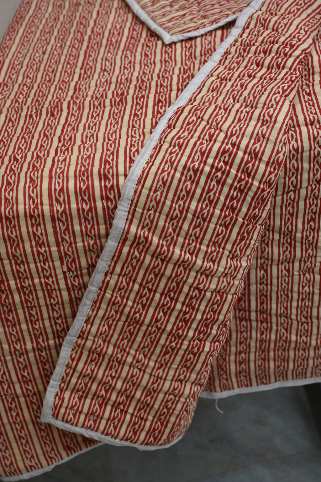 Yellow & Red Mughal Floral Hand Block Print Cotton Quilt