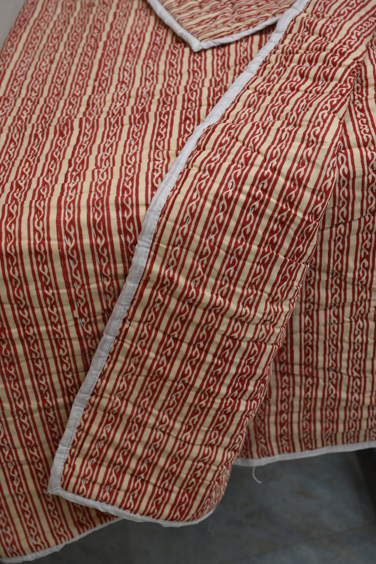 Yellow & Red Mughal Floral Hand Block Print Cotton Quilt
