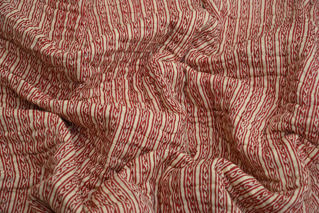 Yellow & Red Mughal Floral Hand Block Print Cotton Quilt