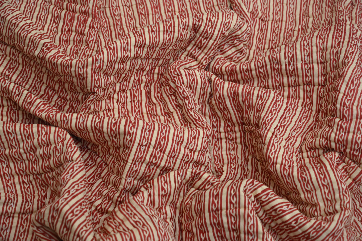 Yellow & Red Mughal Floral Hand Block Print Cotton Quilt
