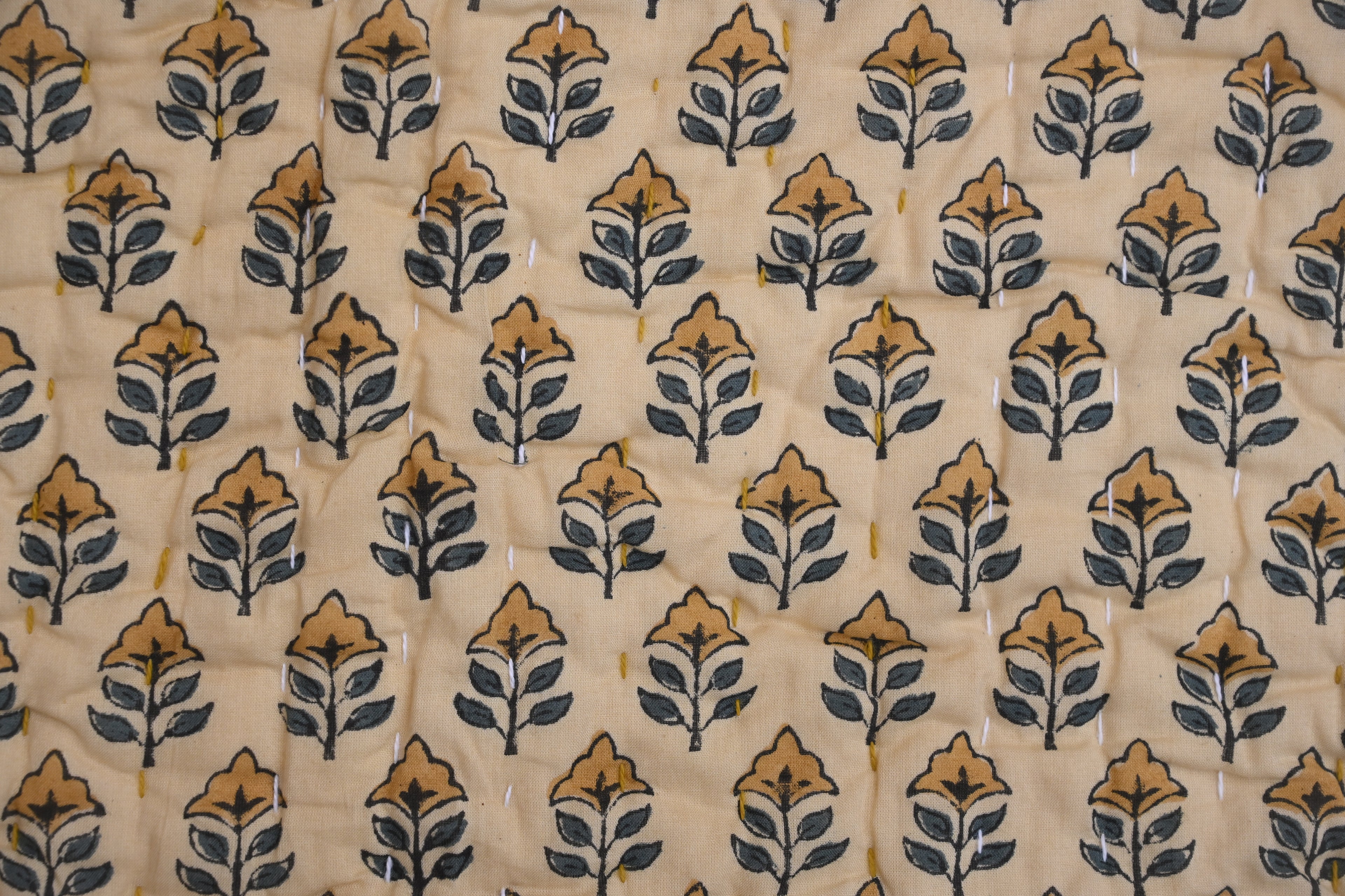 Andrea Ice Blue Floral Hand Block Print Cotton Quilt