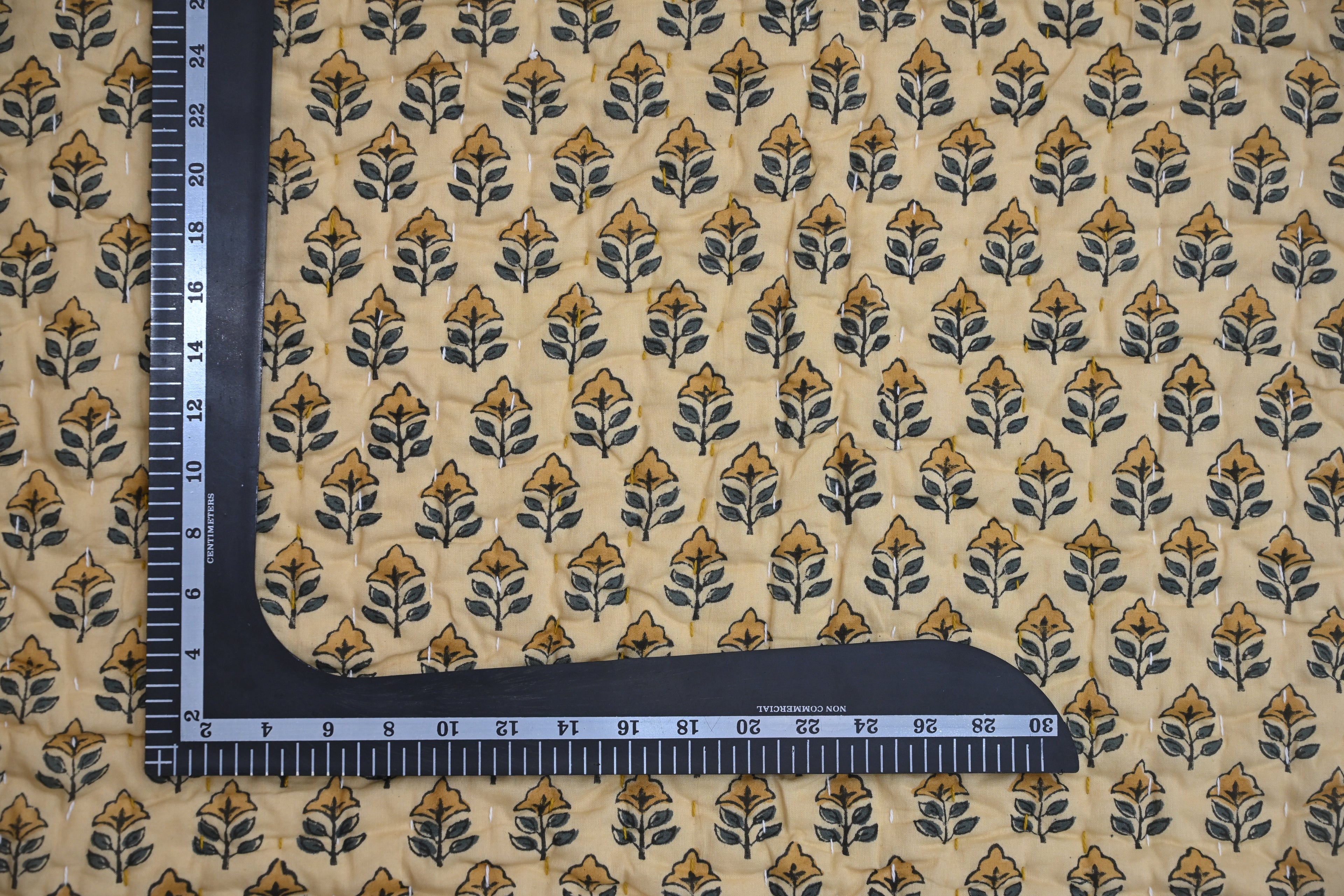 Andrea Ice Blue Floral Hand Block Print Cotton Quilt