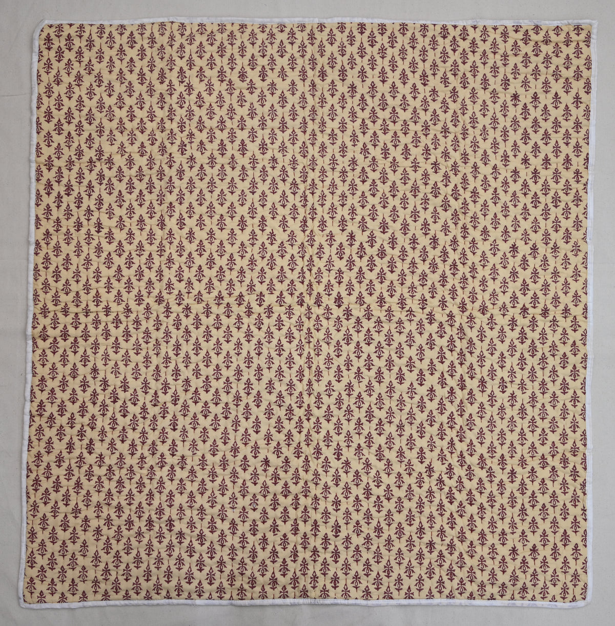 Yellow & Maroon Mughal Floral Hand Block Print Cotton Quilt