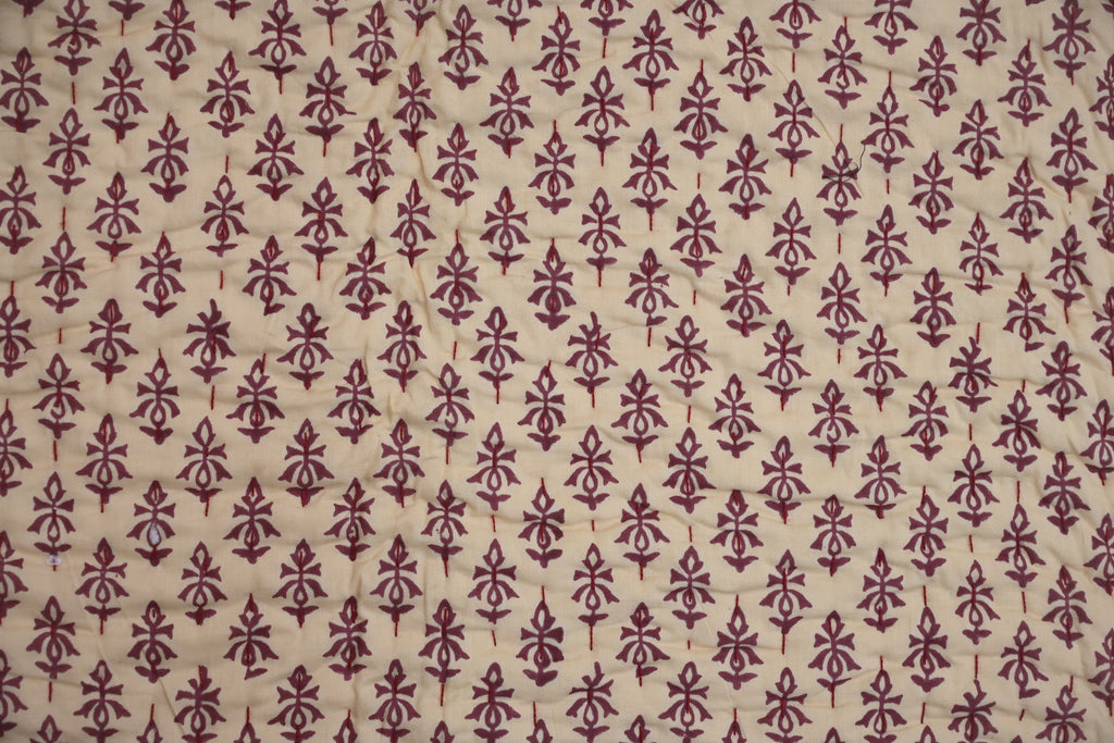 Yellow & Maroon Mughal Floral Hand Block Print Cotton Quilt