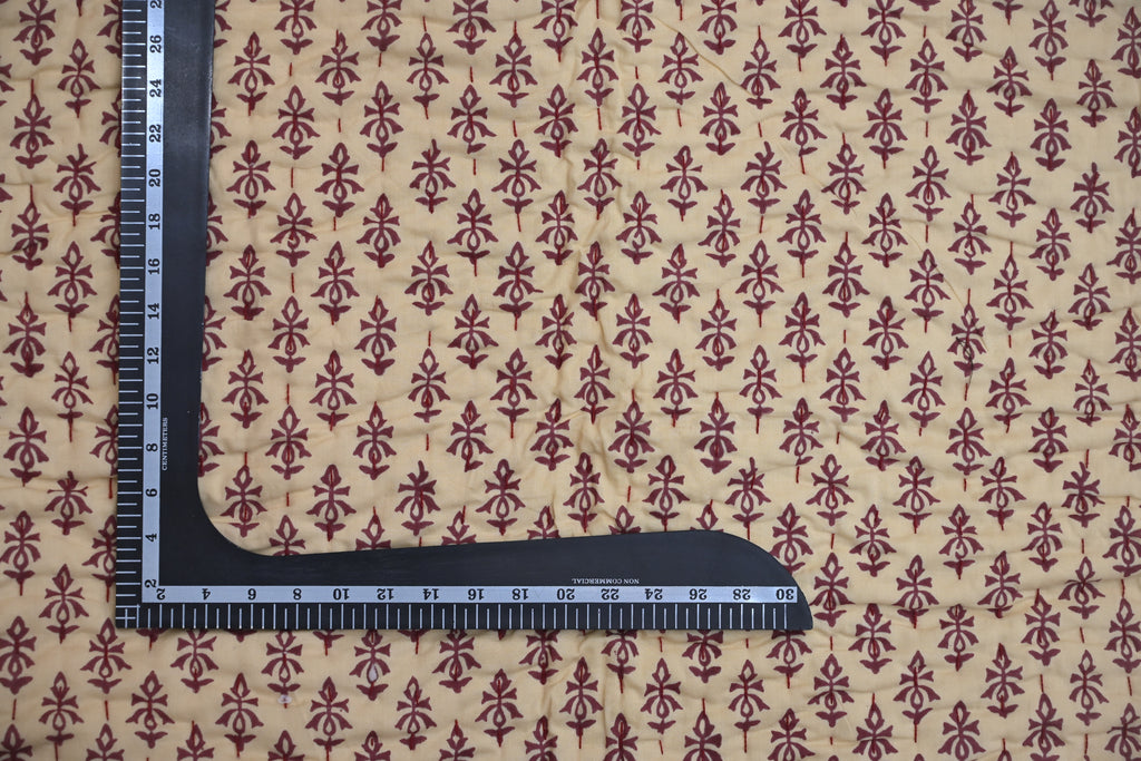 Yellow & Maroon Mughal Floral Hand Block Print Cotton Quilt
