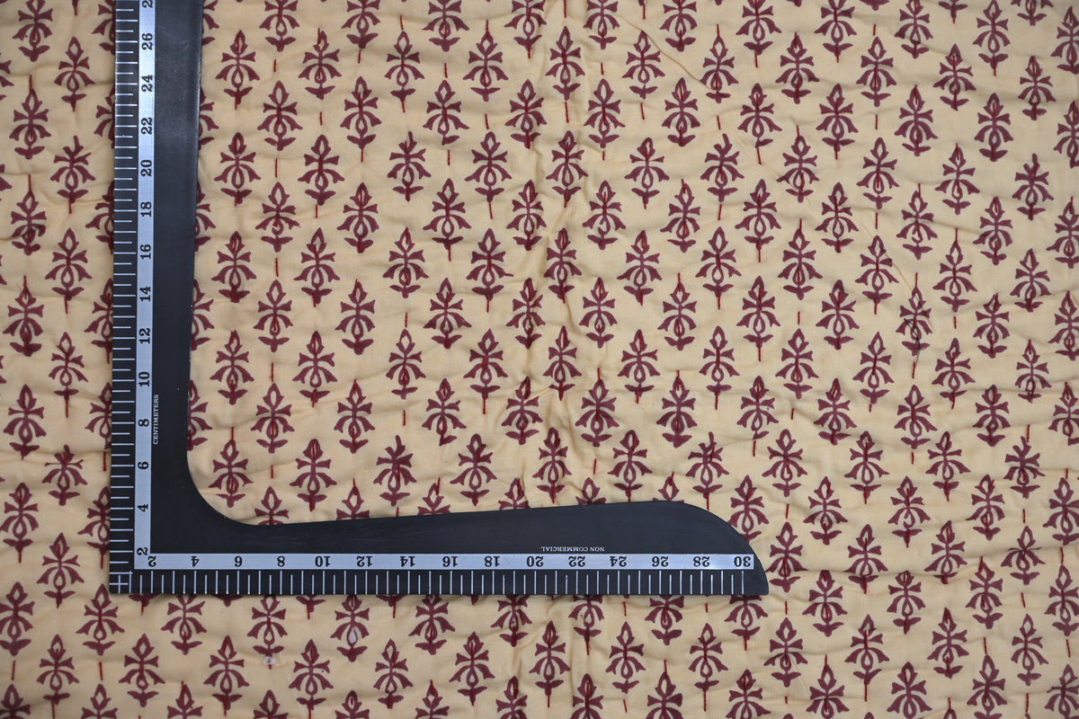 Yellow & Maroon Mughal Floral Hand Block Print Cotton Quilt