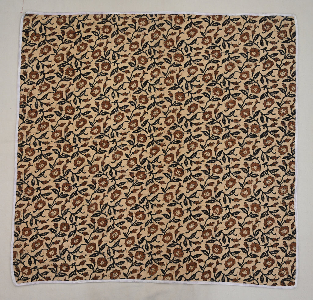 Rust & Navy Mughal Floral Hand Block Print Cotton Quilt