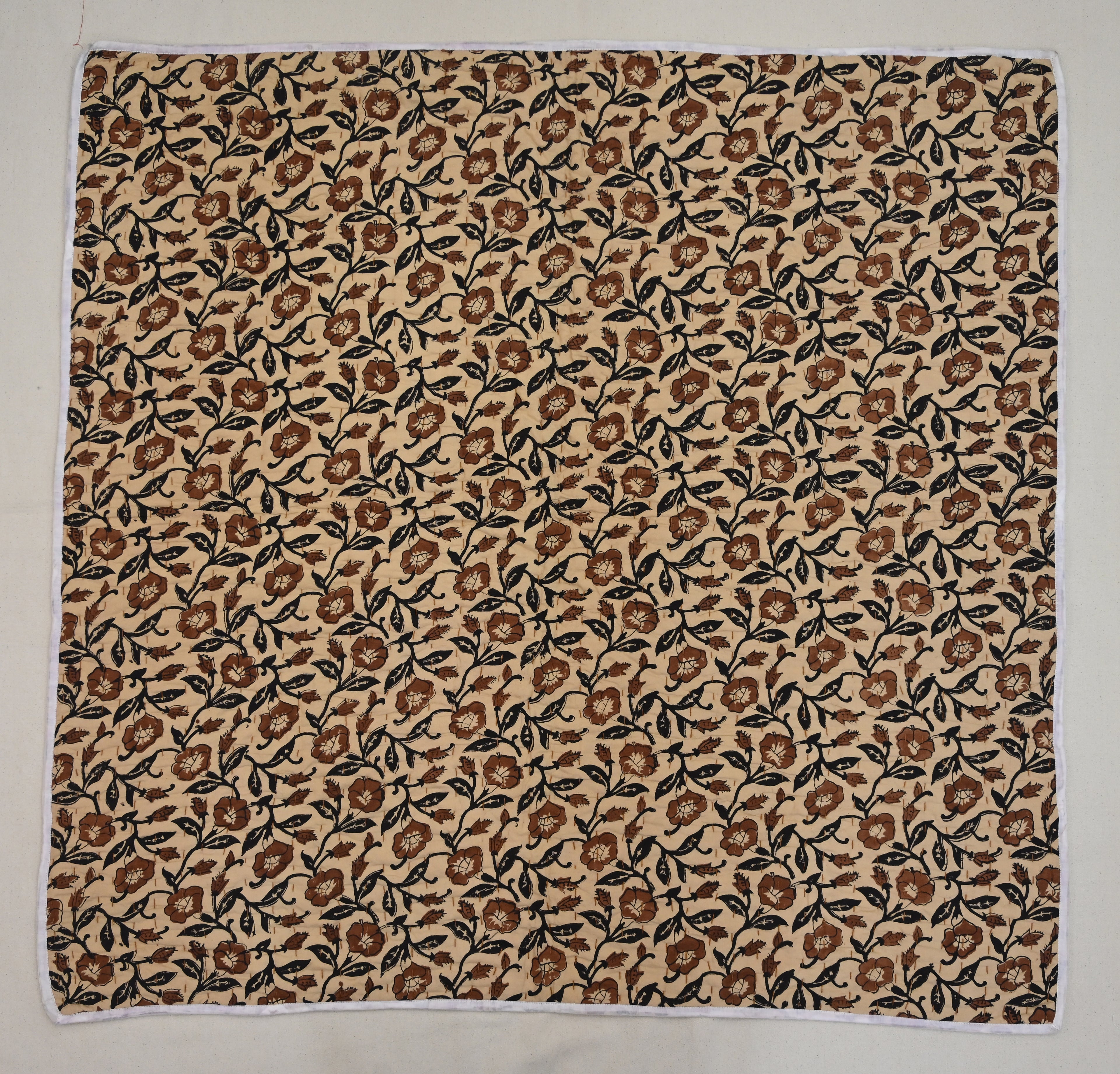 Rust & Navy Mughal Floral Hand Block Print Cotton Quilt