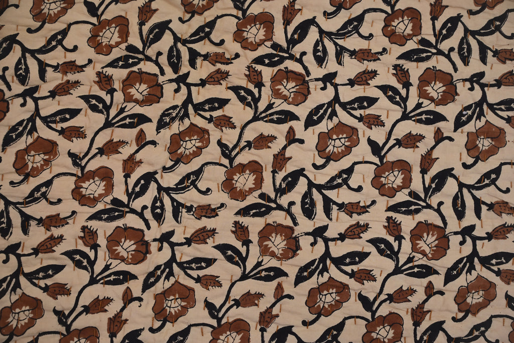 Rust & Navy Mughal Floral Hand Block Print Cotton Quilt