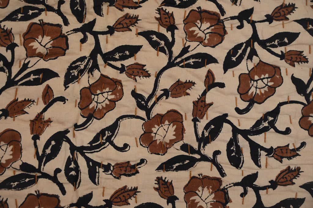 Rust & Navy Mughal Floral Hand Block Print Cotton Quilt