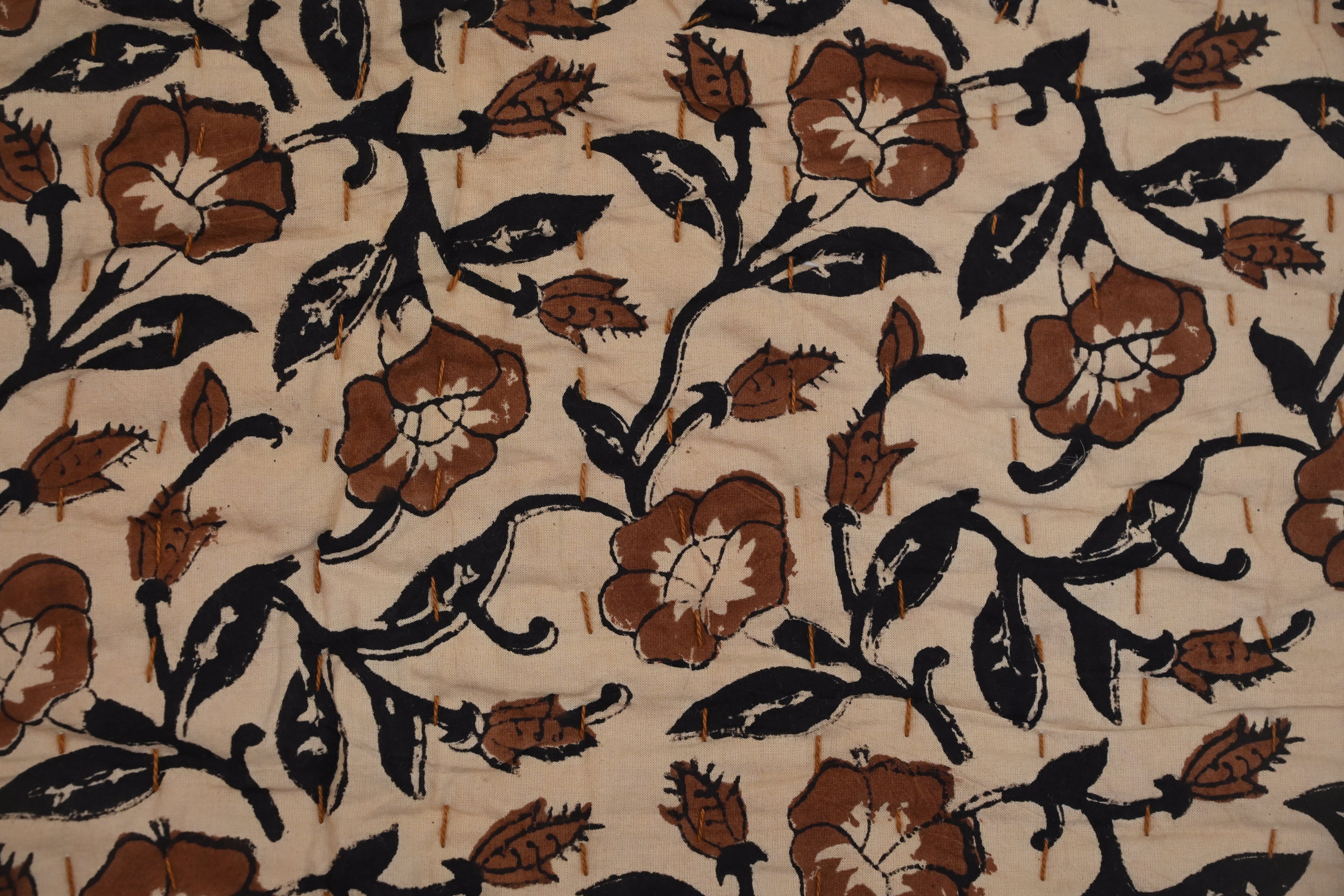 Rust & Navy Mughal Floral Hand Block Print Cotton Quilt