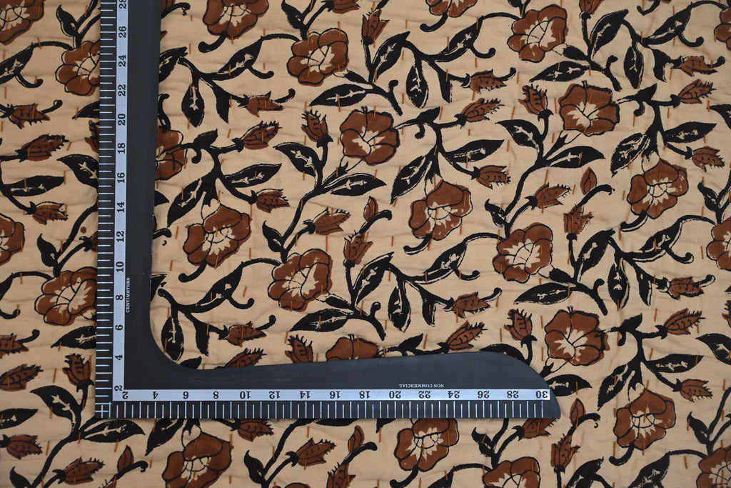 Rust & Navy Mughal Floral Hand Block Print Cotton Quilt