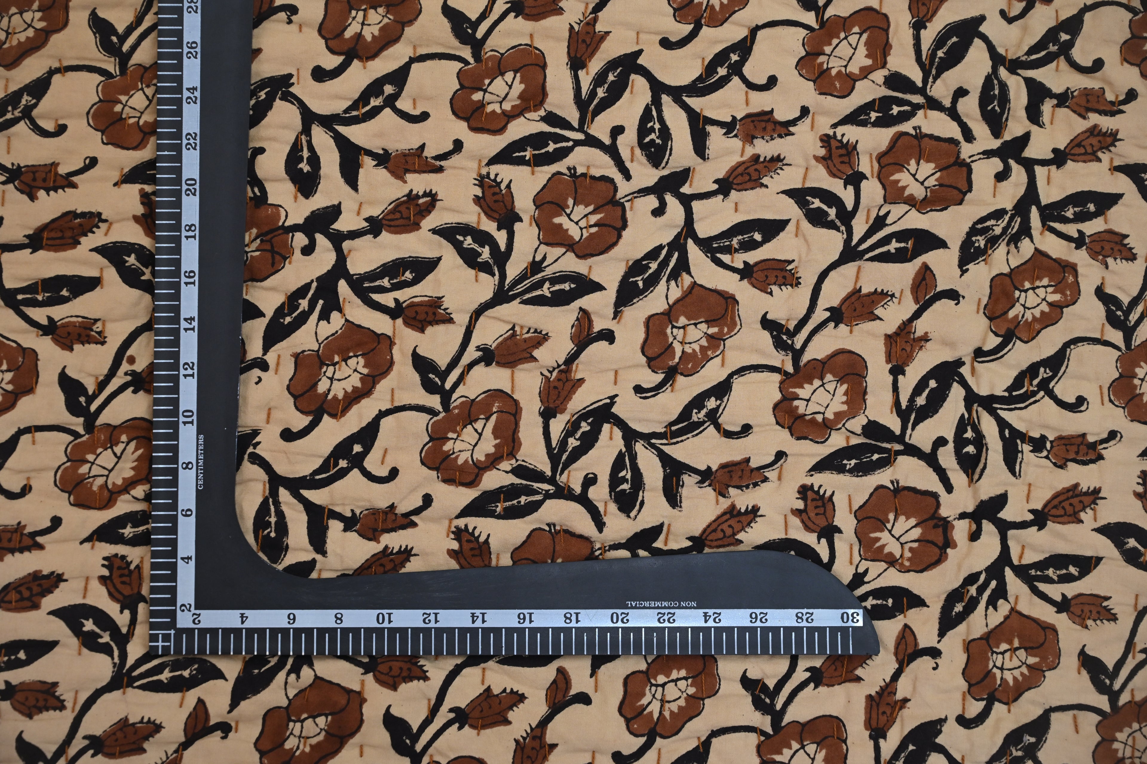 Rust & Navy Mughal Floral Hand Block Print Cotton Quilt