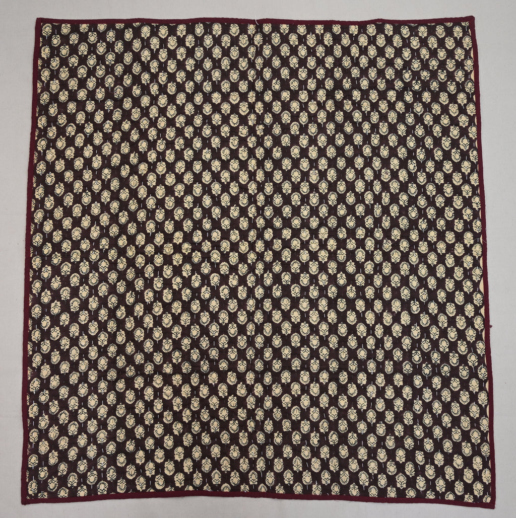 Maroon & Beige Floral Block Print Cotton Quilt