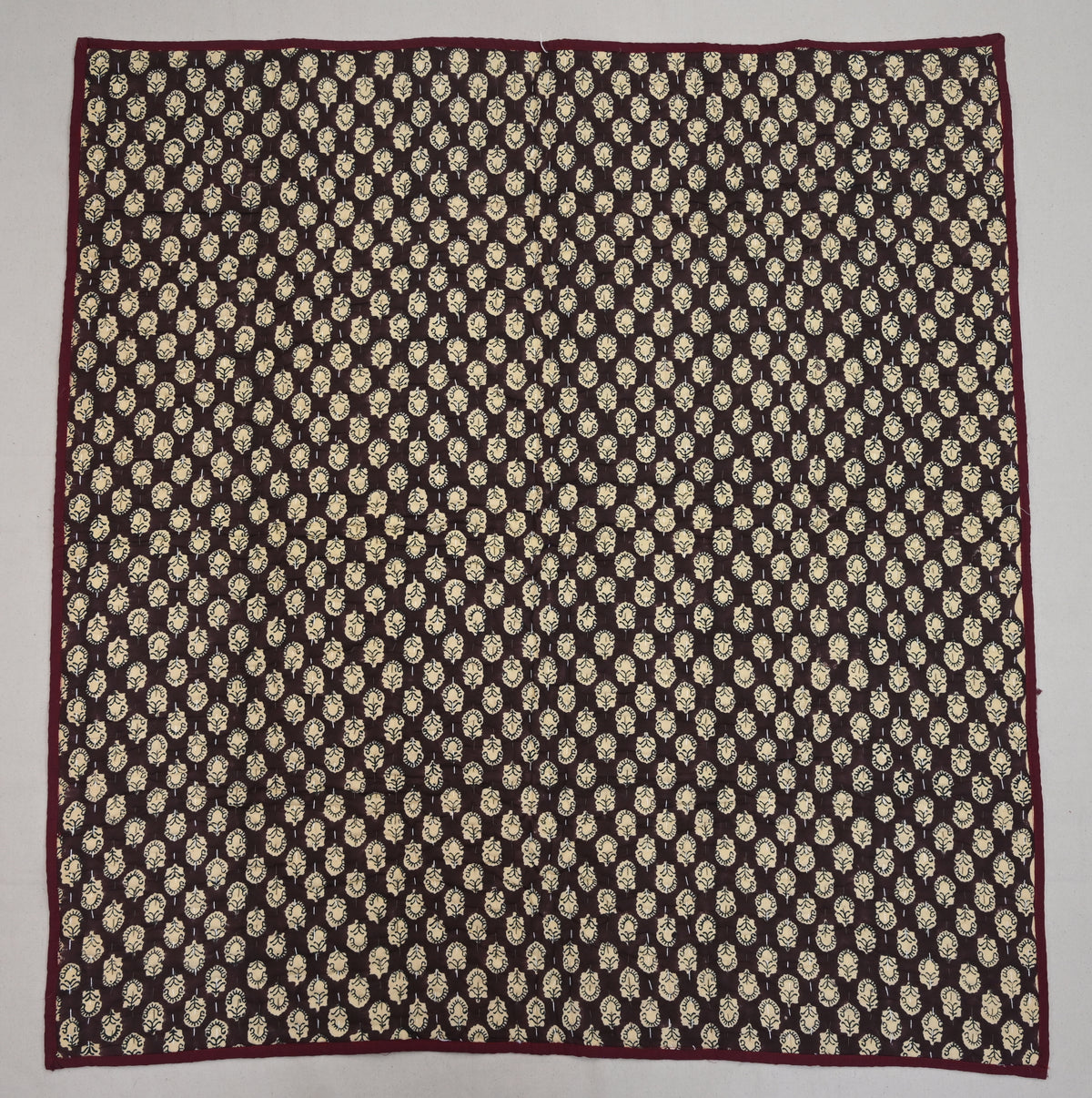 Maroon & Beige Floral Block Print Cotton Quilt