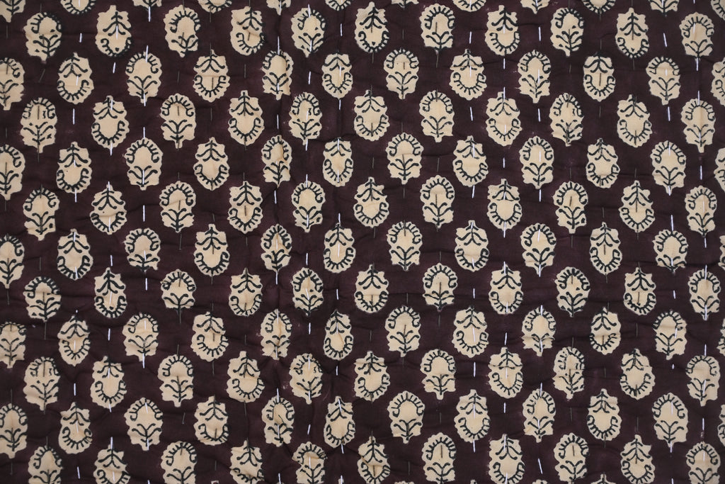 Maroon & Beige Floral Block Print Cotton Quilt
