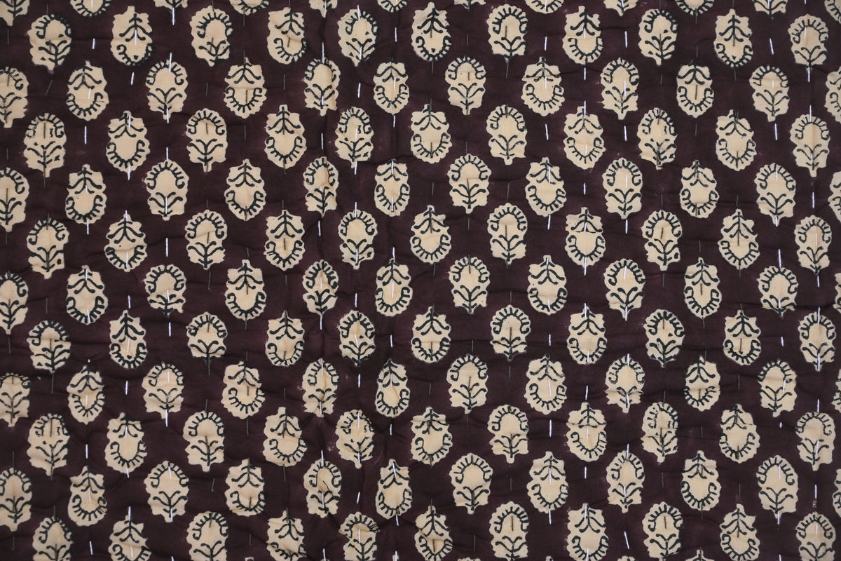 Maroon & Beige Floral Block Print Cotton Quilt