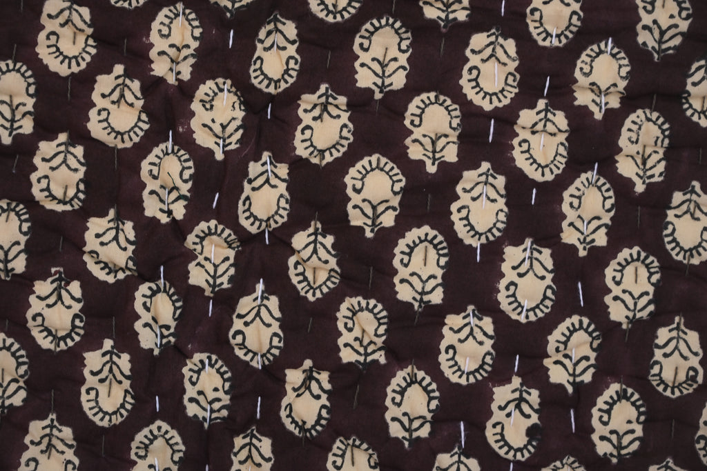 Maroon & Beige Floral Block Print Cotton Quilt