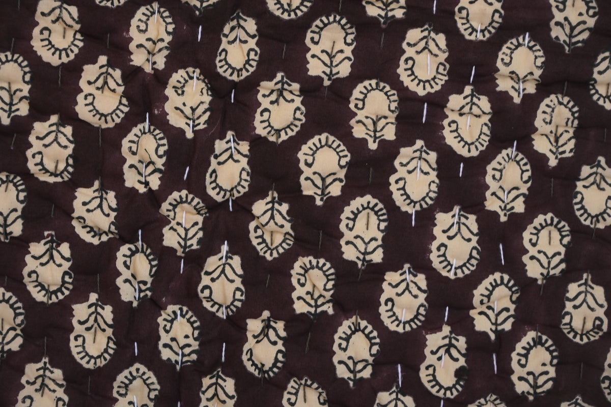 Maroon & Beige Floral Block Print Cotton Quilt