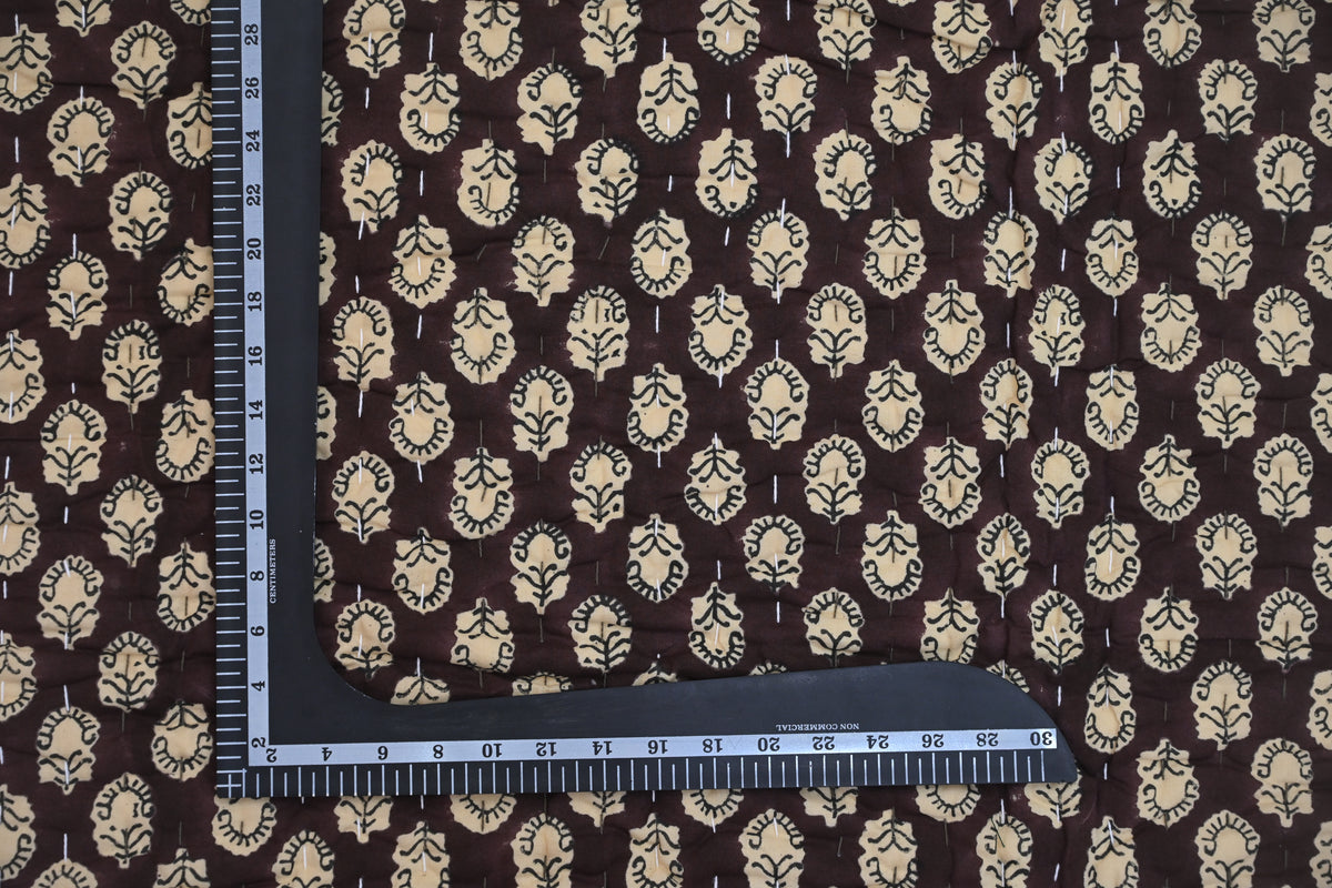 Maroon & Beige Floral Block Print Cotton Quilt