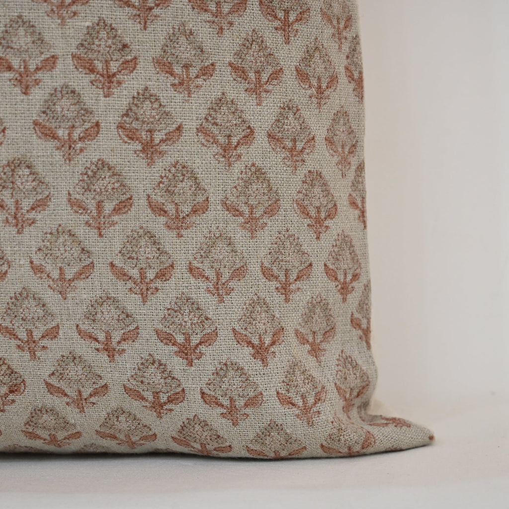 Brooke Grey Linen Block Print Pillow Cover