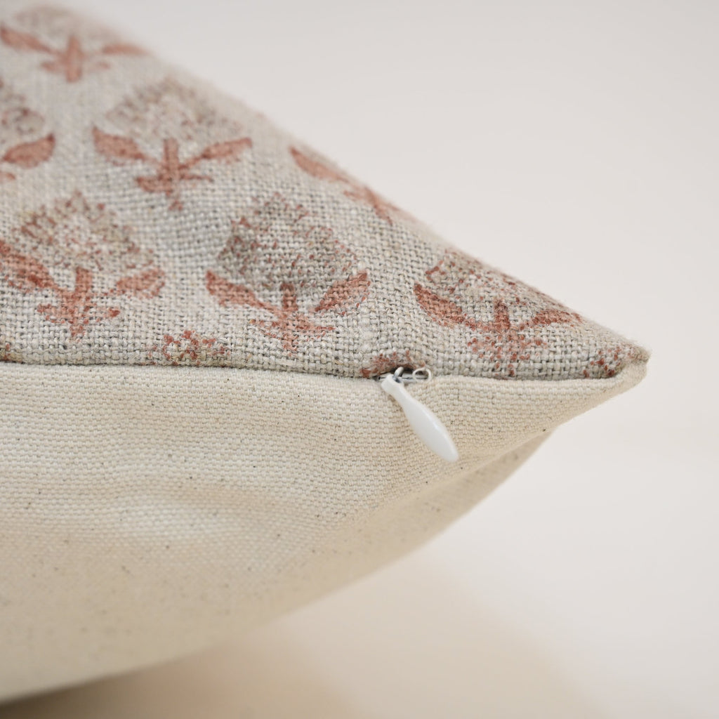 Brooke Grey Linen Block Print Pillow Cover