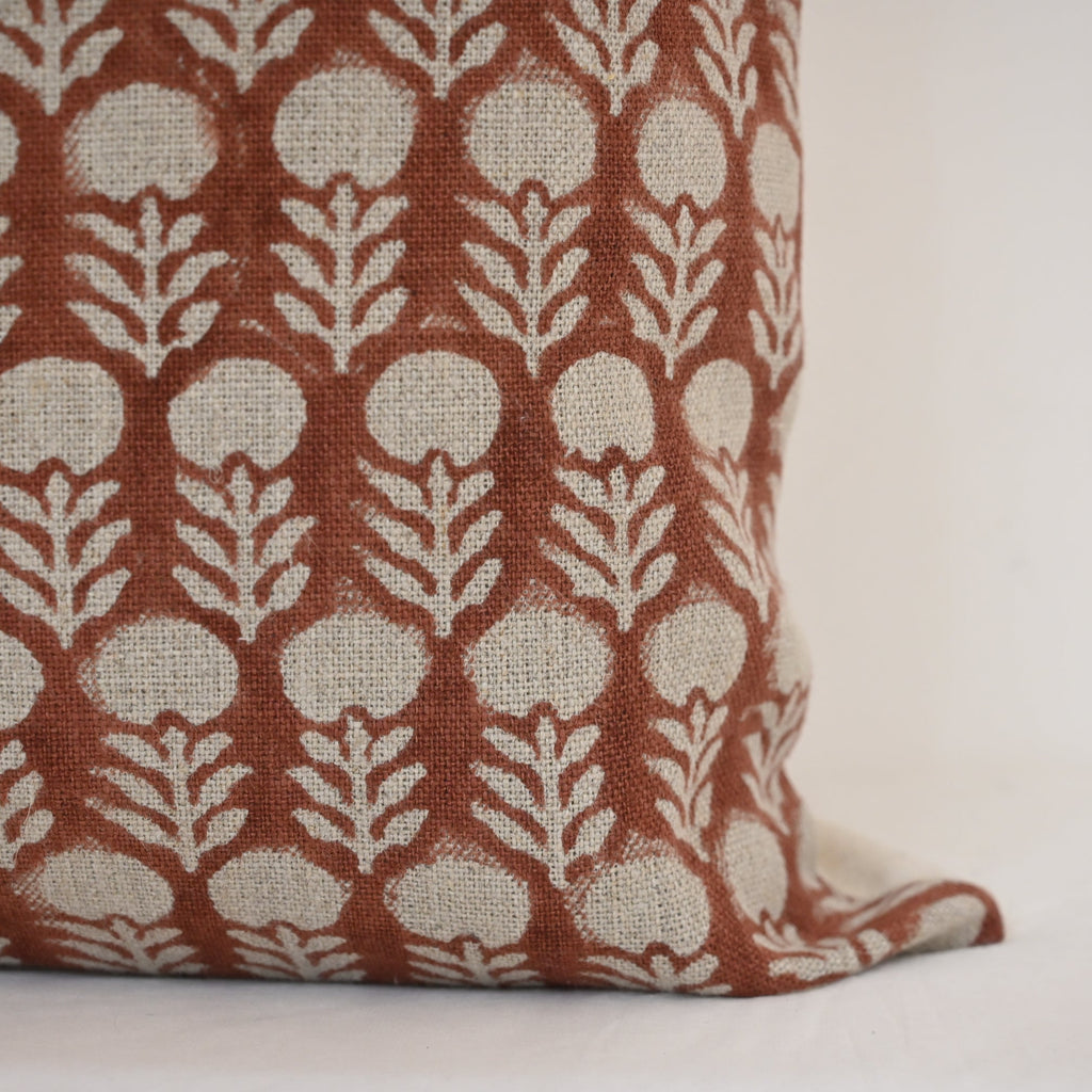 Vivian  Rust Linen Block Print Pillow Cover