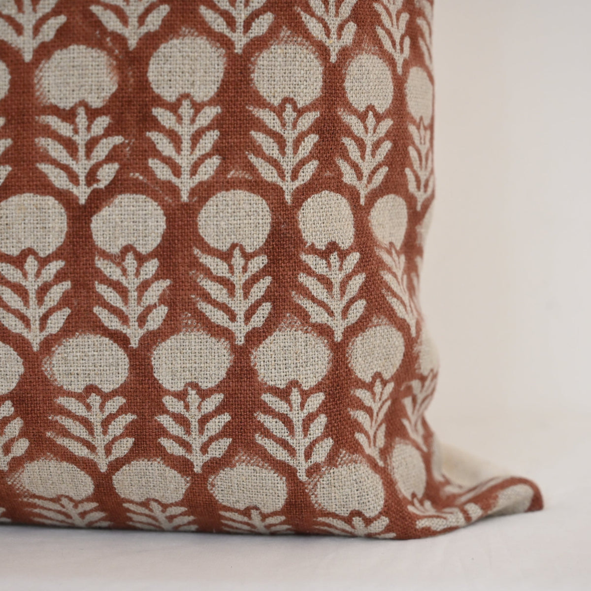 Vivian  Rust Linen Block Print Pillow Cover
