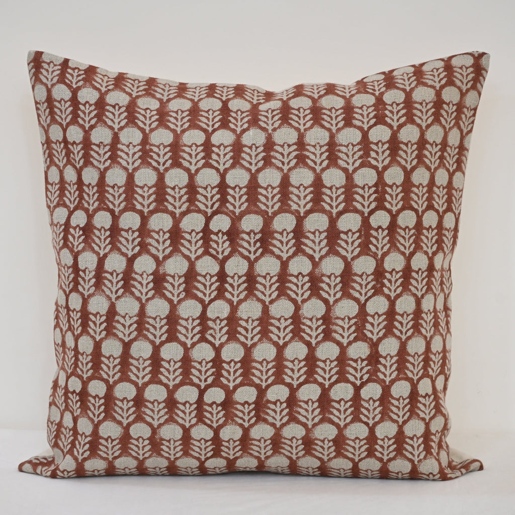 Vivian  Rust Linen Block Print Pillow Cover