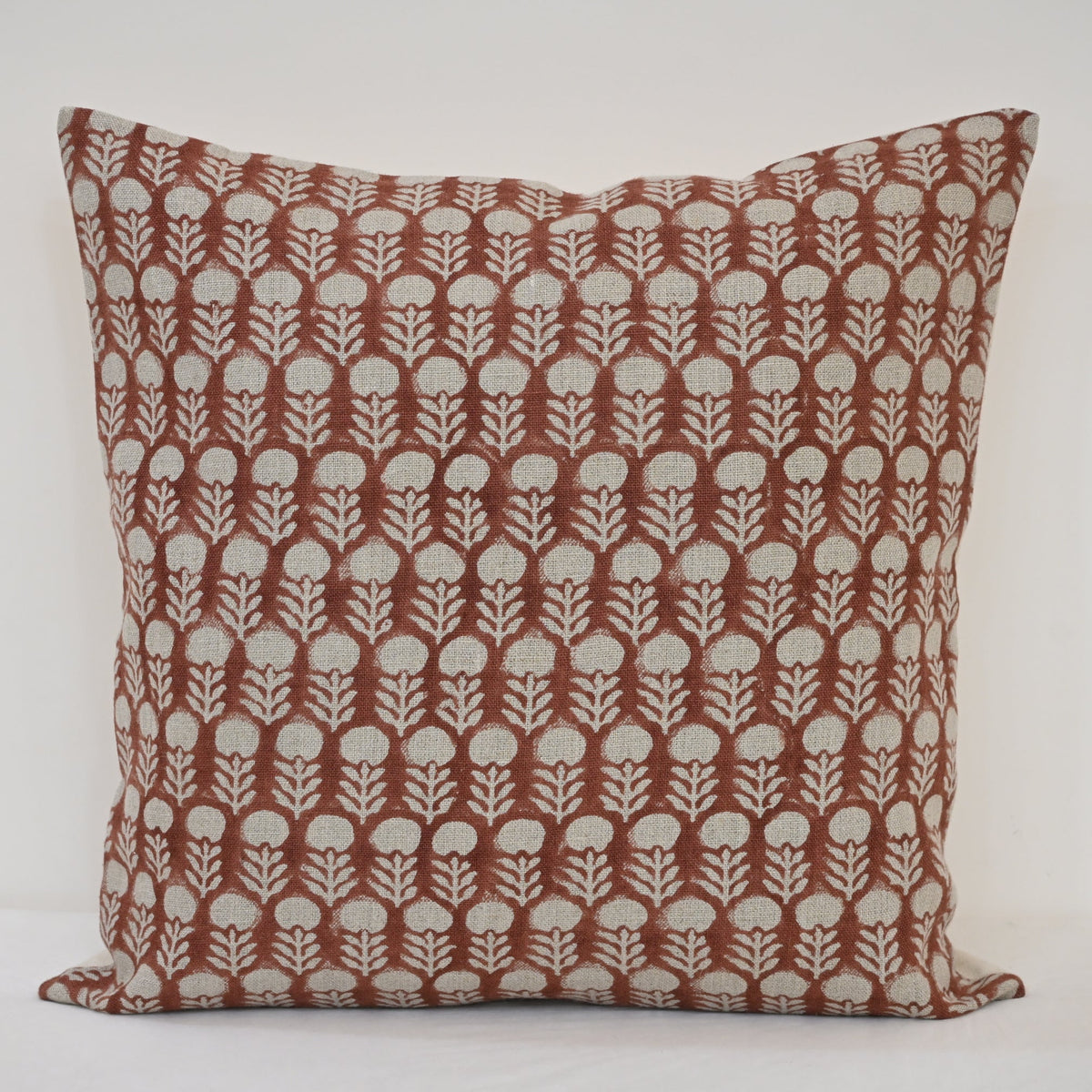 Vivian  Rust Linen Block Print Pillow Cover