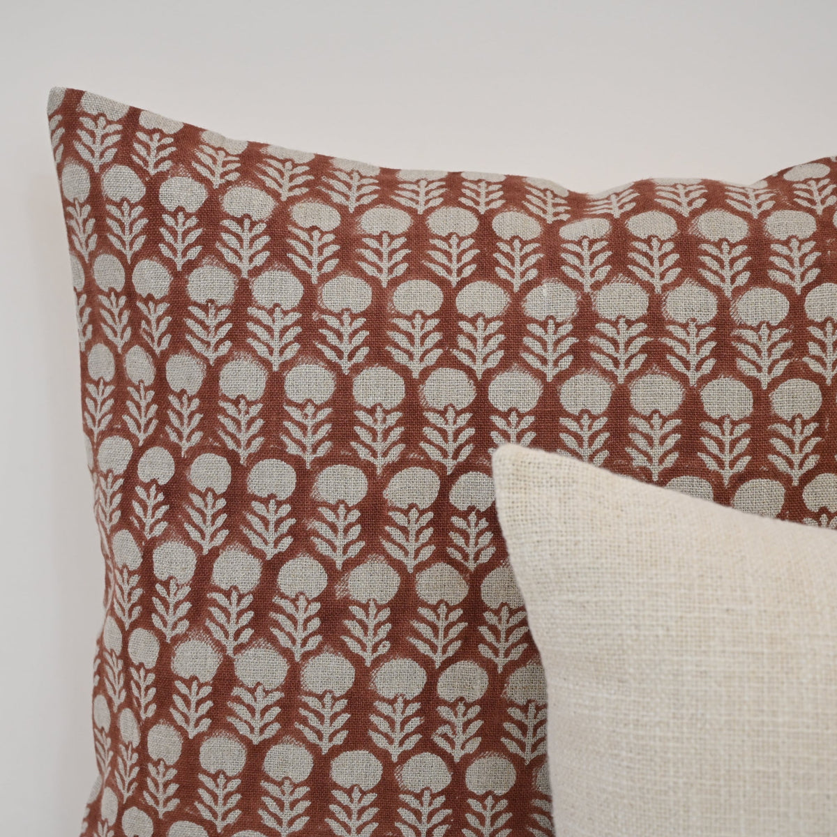 Vivian  Rust Linen Block Print Pillow Cover