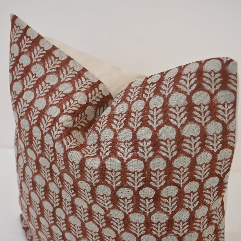 Vivian  Rust Linen Block Print Pillow Cover