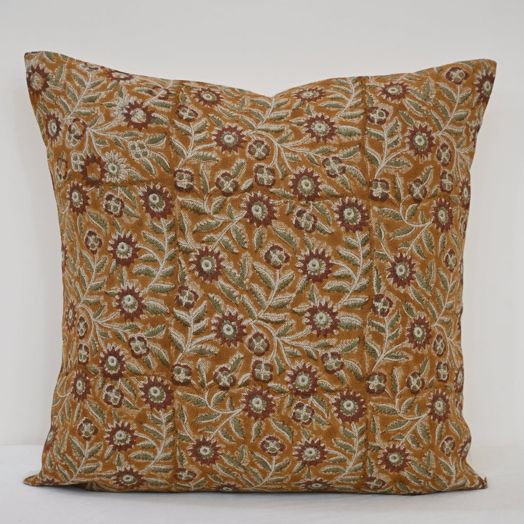 Vanessa  Rust  Linen Block Print Pillow Cover