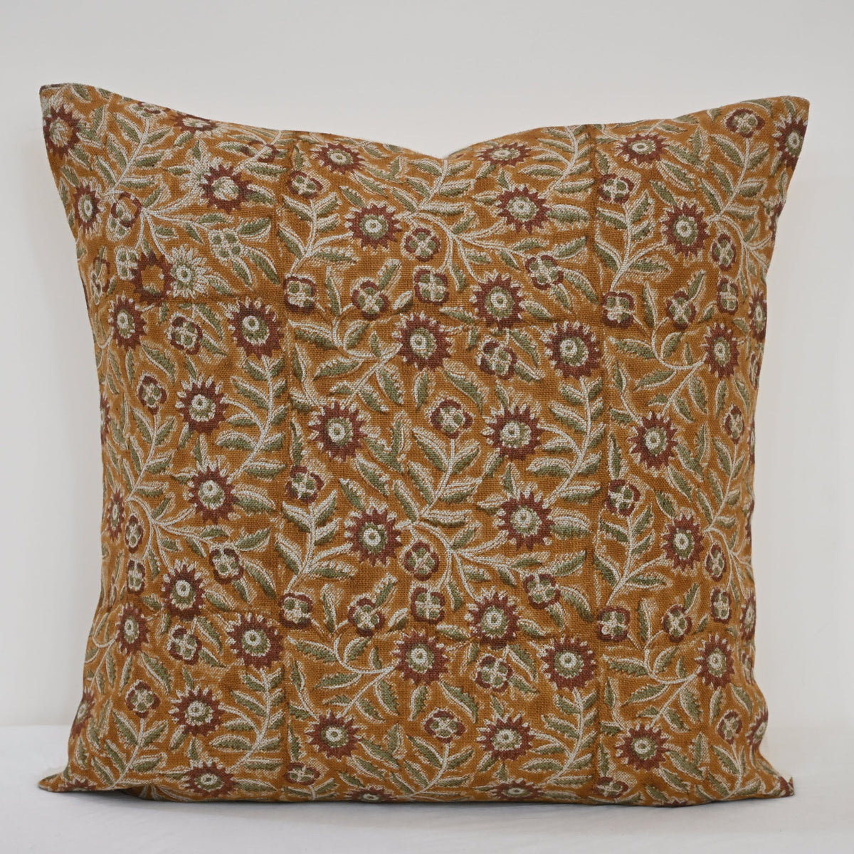 Vanessa  Rust  Linen Block Print Pillow Cover