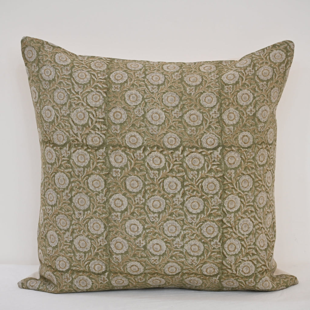 Valerie Moss Green Linen Block Print Pillow Cover