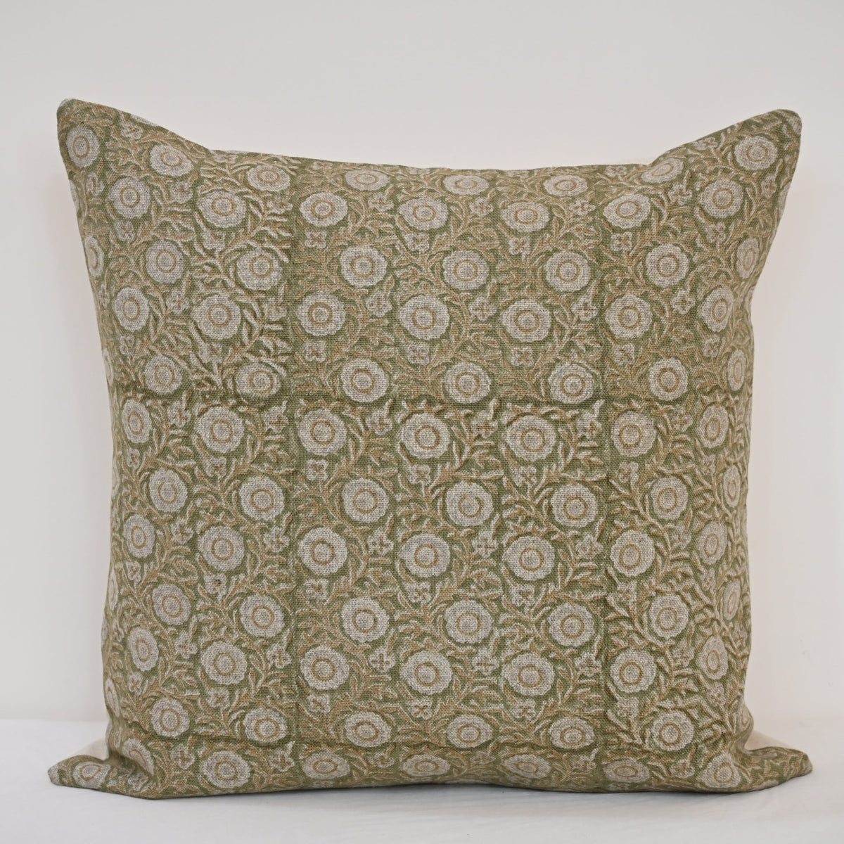 Valerie Moss Green Linen Block Print Pillow Cover