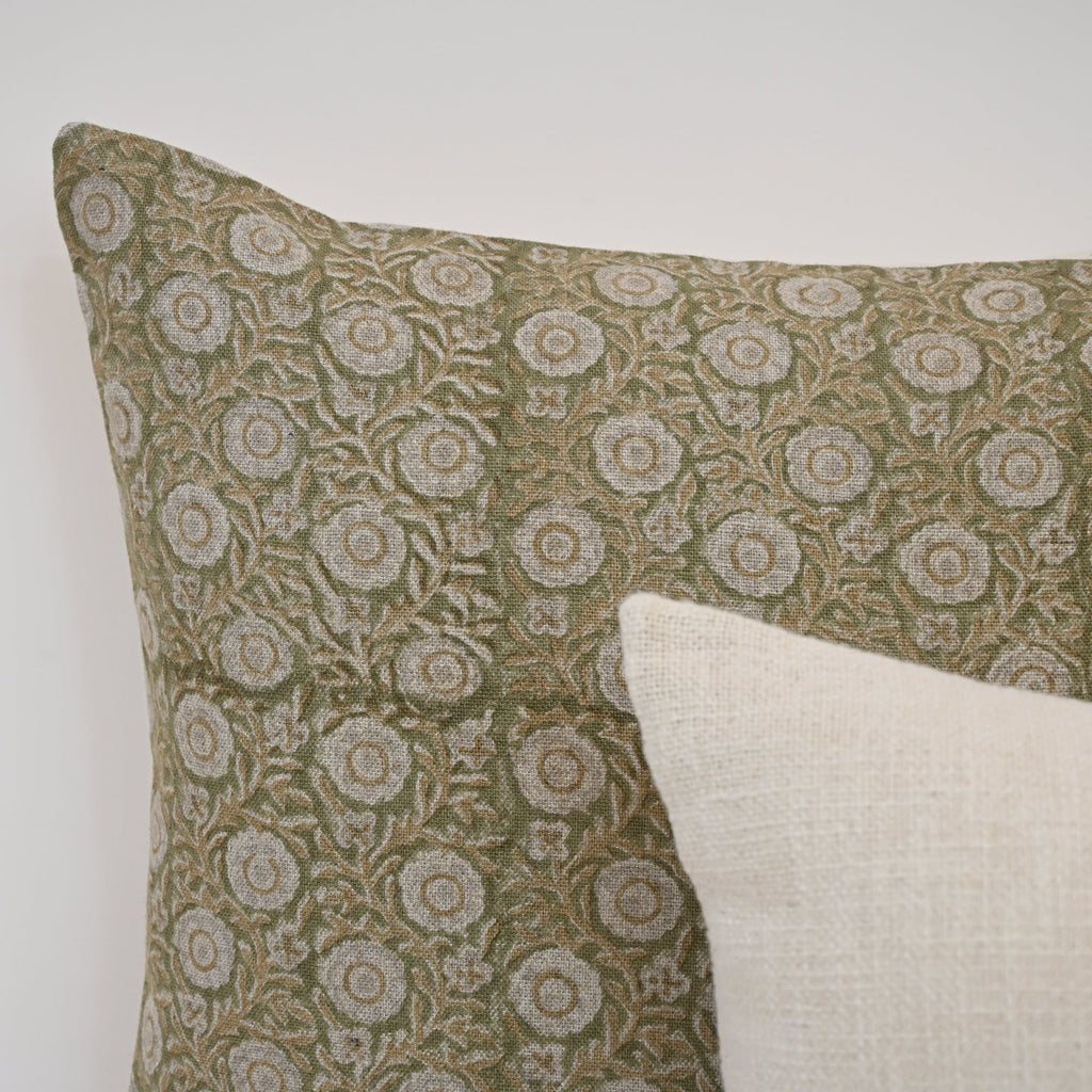 Valerie Moss Green Linen Block Print Pillow Cover