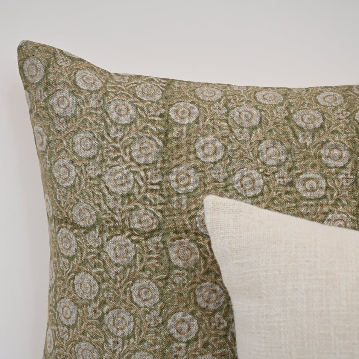 Valerie Moss Green Linen Block Print Pillow Cover