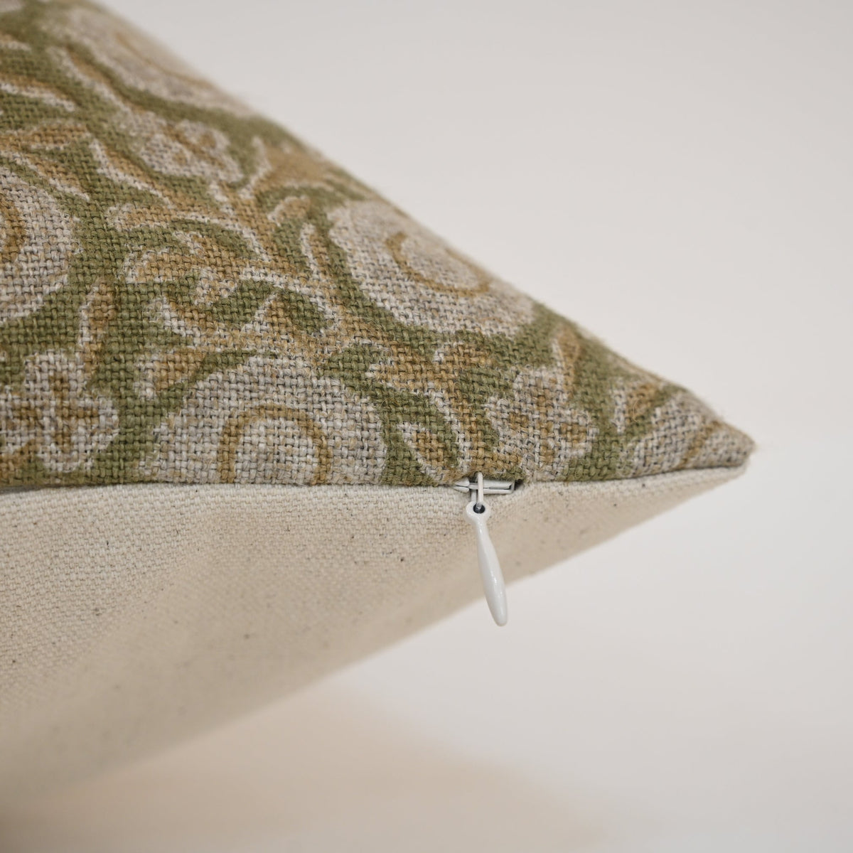Valerie Moss Green Linen Block Print Pillow Cover