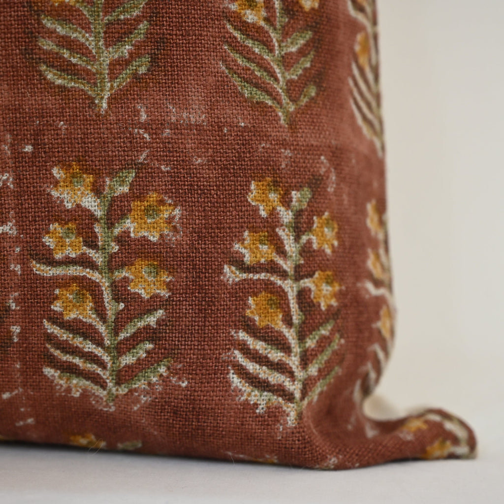 Diana Mustard Linen Block Print Pillow Cover