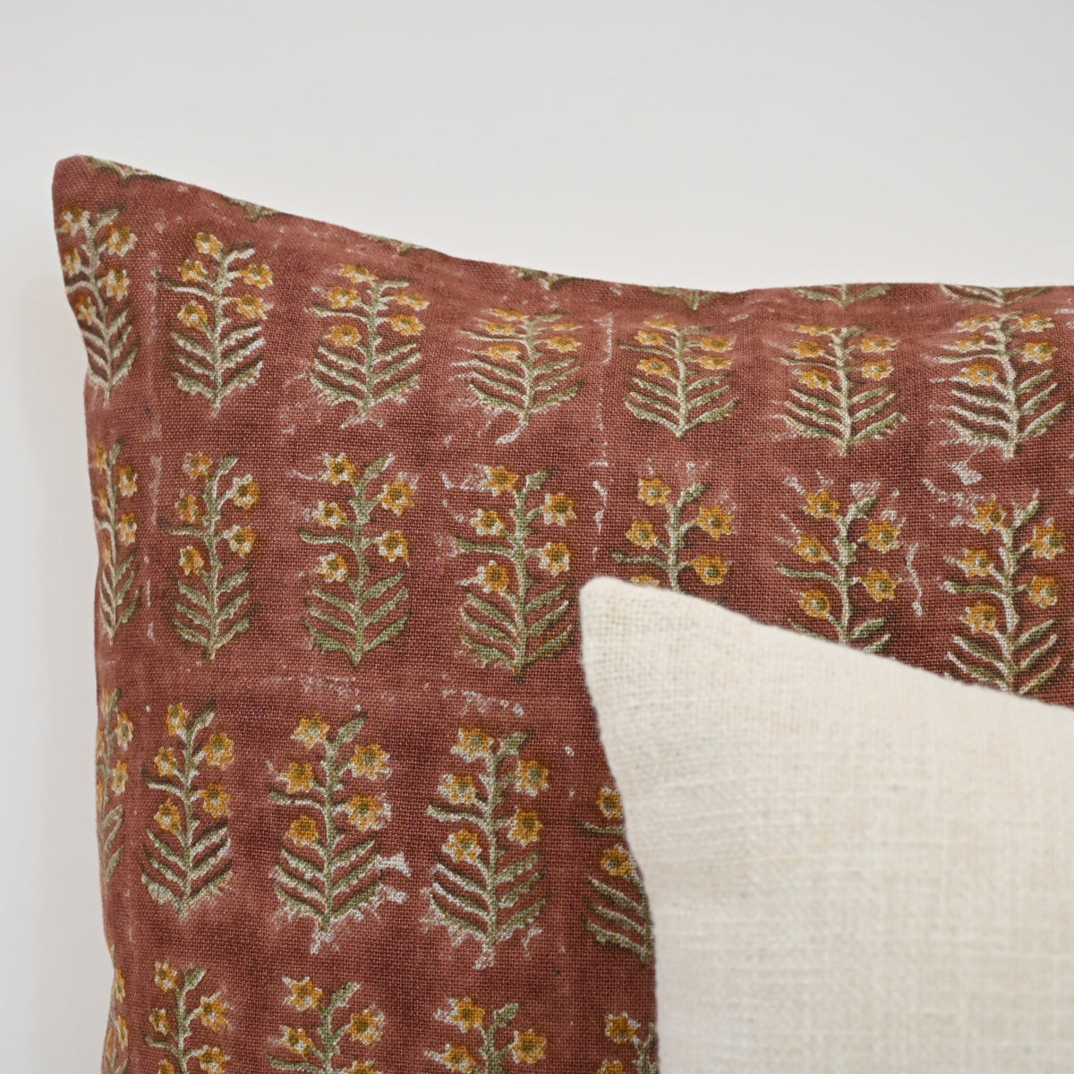 Diana Mustard Linen Block Print Pillow Cover