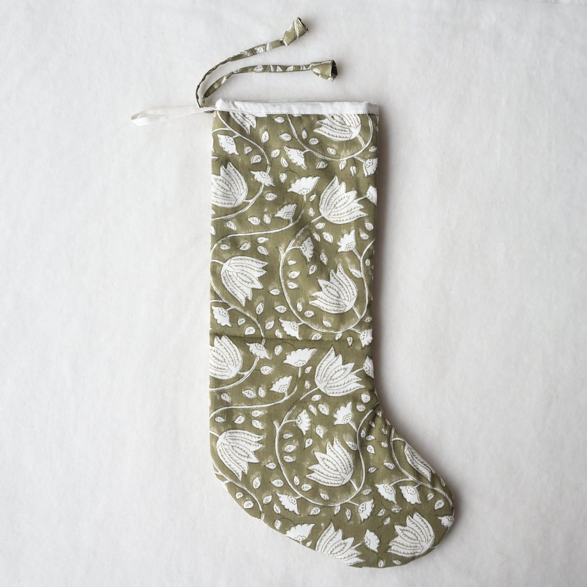 Olive Lotus Print Christmas Stocking