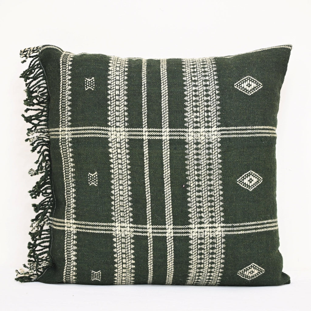 Scott Artisanal Green Fringed Cushion