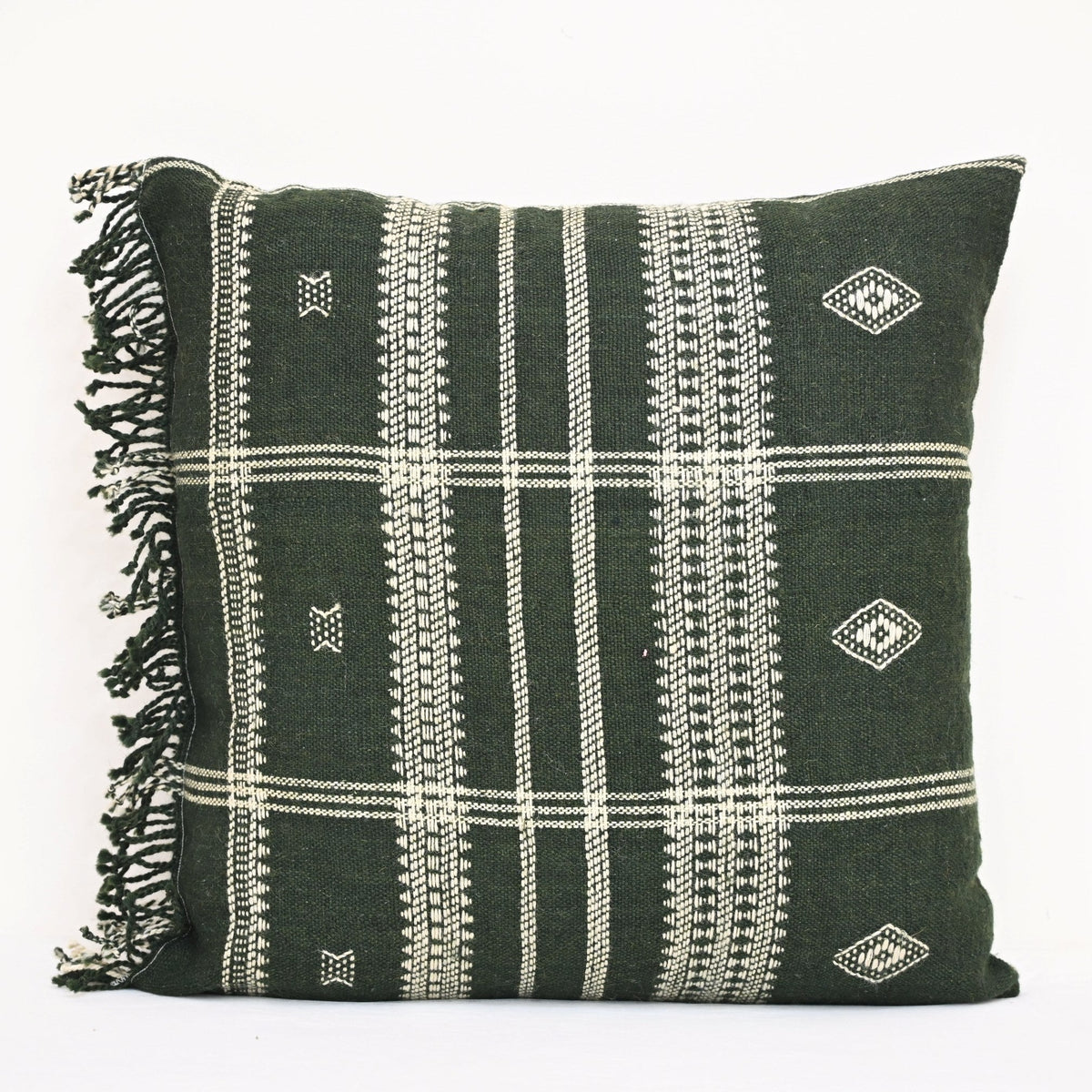 Scott Artisanal Green Fringed Cushion